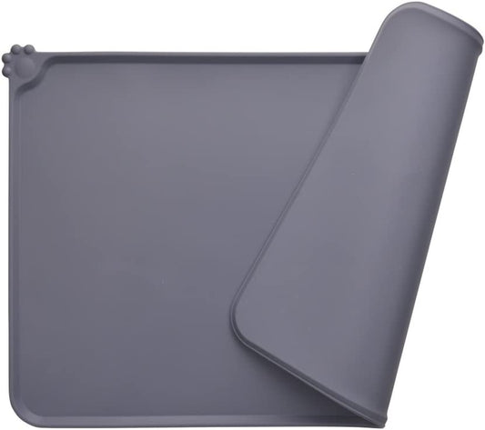 Silicone Non-Slip Pet Feeding Mat, Waterproof, Grey, 18.5" x 11.8