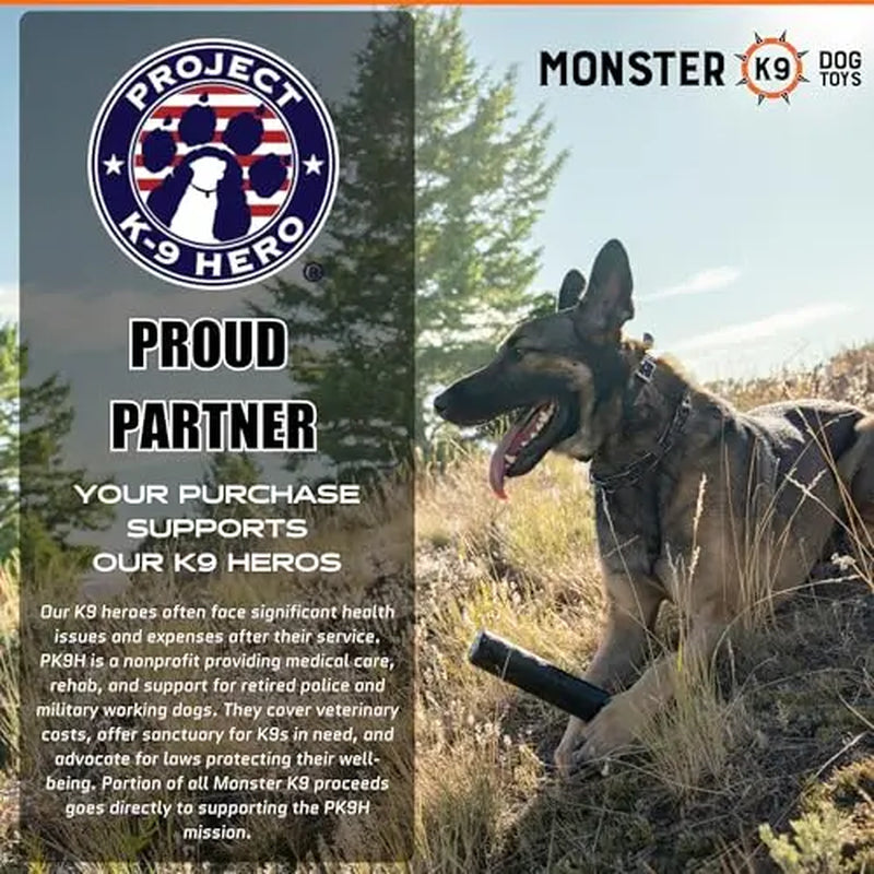 Monster K9 Chew Stick | Toughest Chewers. Lifetime Guaranteed. | Made in USA. VULCRON Natural Rubber | Durable, Heavy Duty Dog Chew Toy for Aggressive Chewers | Medium & Large Breeds, 9” X 2”
