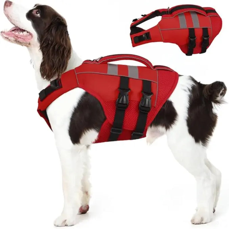 Kuoser Dog Life Jacket Large, High Flotation Puppy Safety Vest for Swimming Boating, Reflective Water Vest Pet Life Preserver with Rescue Handle