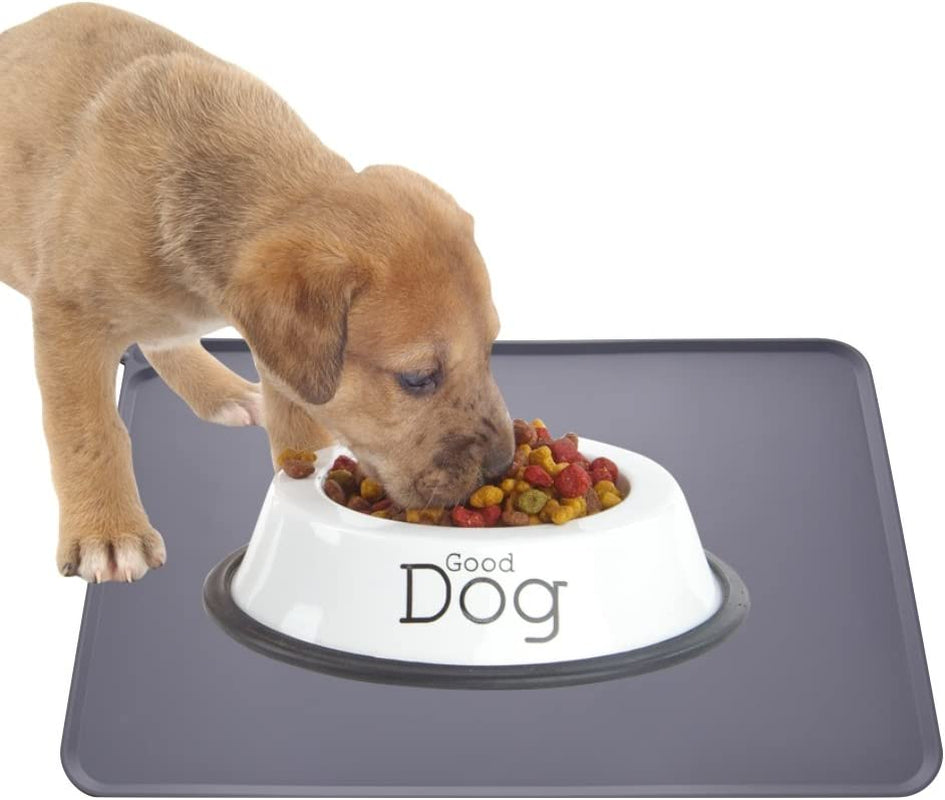 Silicone Non-Slip Pet Feeding Mat, Waterproof, Grey, 18.5" x 11.8