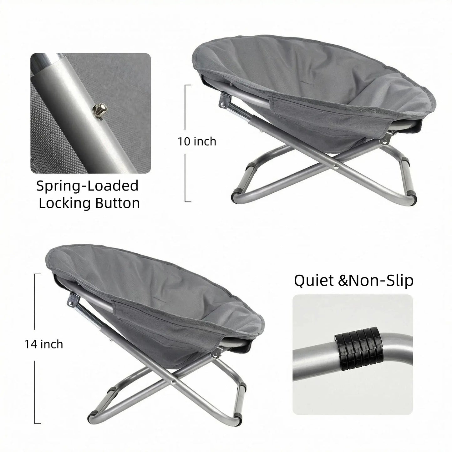 Elevated Folding Pet Moon Chair, Sturdy Metal Frame, Portable Indoor-Outdoor Travel Pet Furniture for Dogs & Cats, Sofa Bed Ice Silk