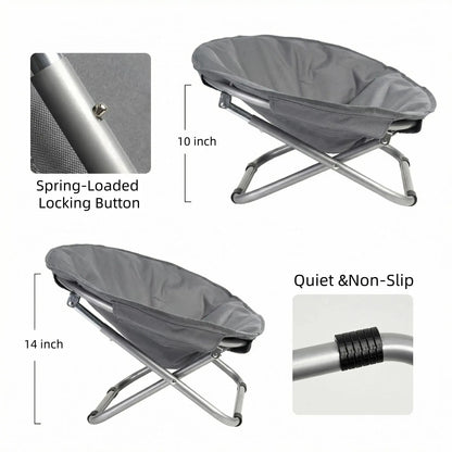 Elevated Folding Pet Moon Chair, Sturdy Metal Frame, Portable Indoor-Outdoor Travel Pet Furniture for Dogs & Cats, Sofa Bed Ice Silk