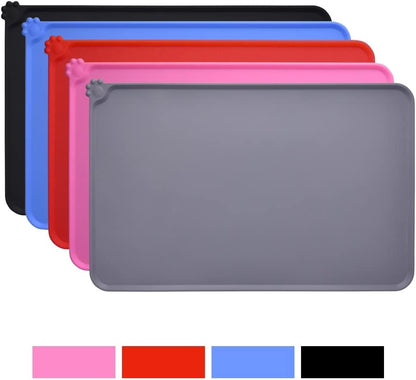 Silicone Non-Slip Pet Feeding Mat, Waterproof, Grey, 18.5" x 11.8