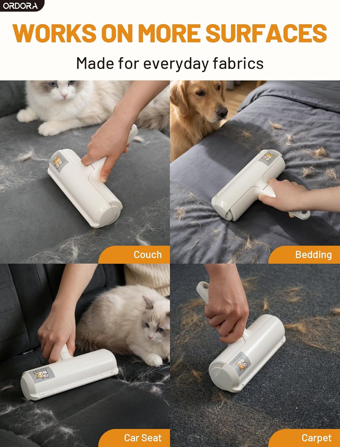 Eco-Friendly Pet Hair Removal Tool: Reusable Lint Roller for Efficient Hair Removal from Furniture, Bedding, and Vehicles in Multi-Pet Homes
