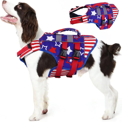 Kuoser Dog Life Jacket Large, High Flotation Puppy Safety Vest for Swimming Boating, Reflective Water Vest Pet Life Preserver with Rescue Handle