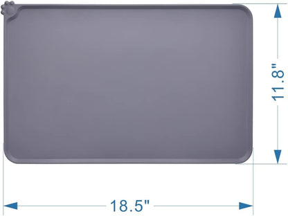 Silicone Non-Slip Pet Feeding Mat, Waterproof, Grey, 18.5" x 11.8