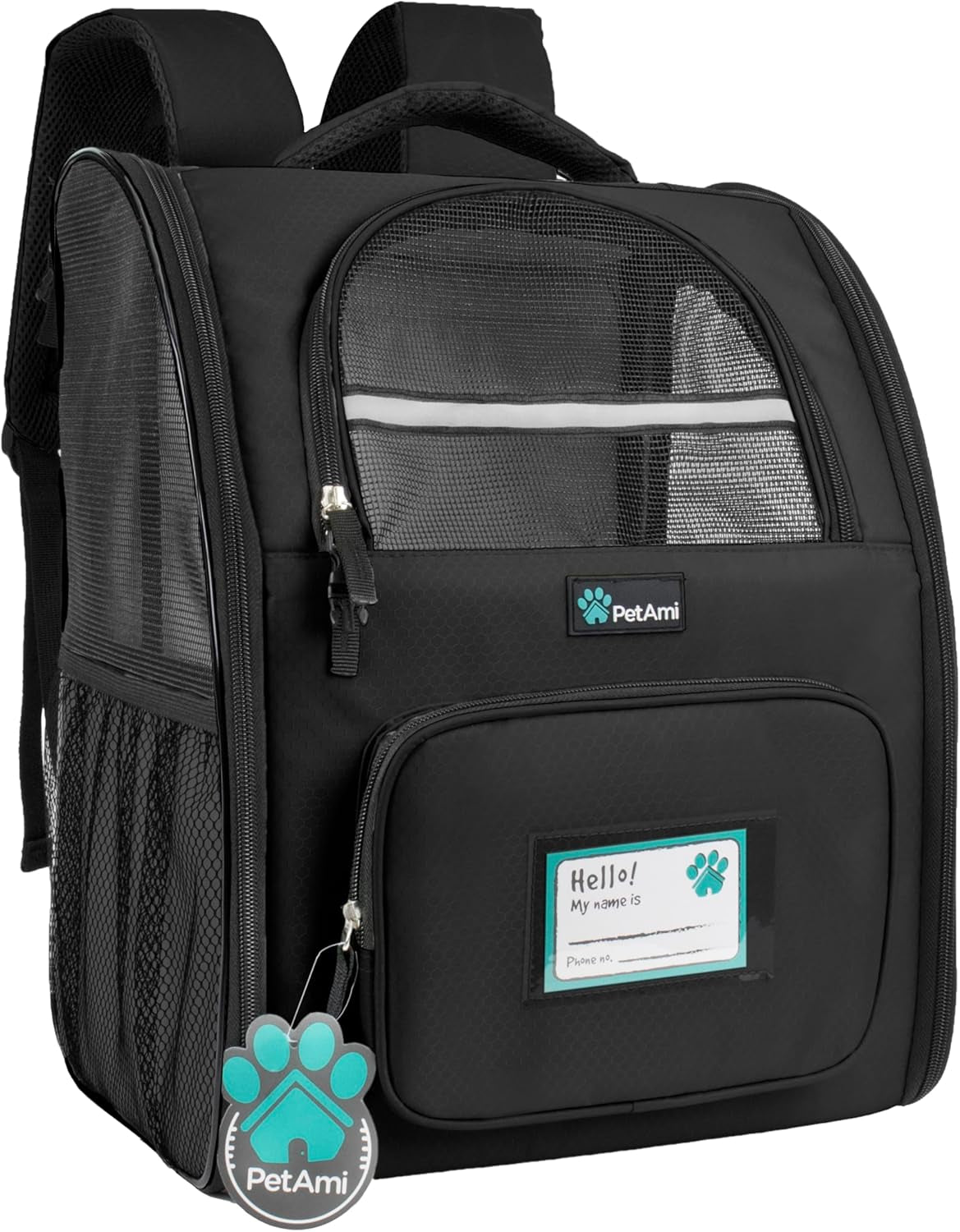 Pet Backpack Carrier for Small to Medium Dogs and Large Cats up to 18 lbs, Dual Side Entry, Structured Frame, Airline Approved Ventilated Design for Hiking, Camping, Travel, and Vet Visits, Black
