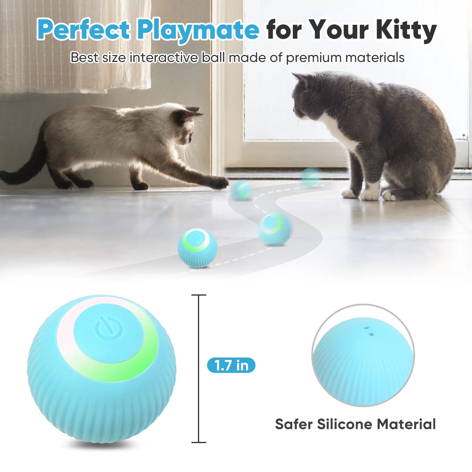 Automatic Rolling Interactive Cat Toy Ball with USB Rechargeable LED Light for Indoor Play - Green
