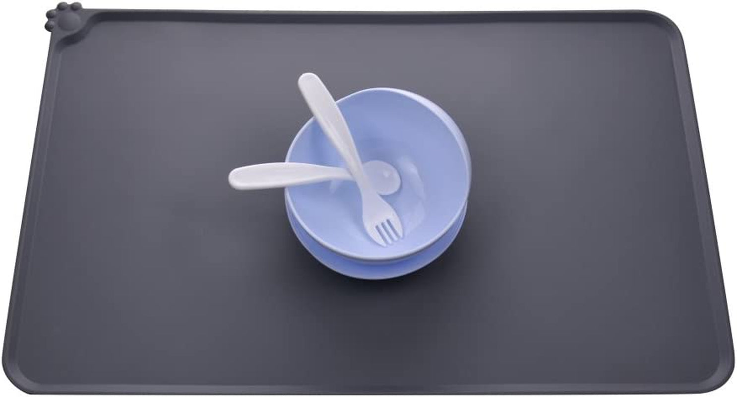 Silicone Non-Slip Pet Feeding Mat, Waterproof, Grey, 18.5" x 11.8