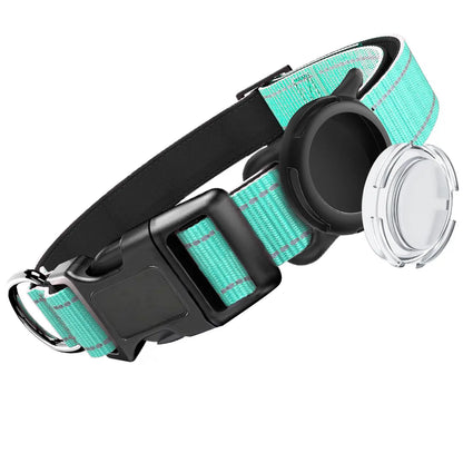 Airtag-Compatible Waterproof Dog Collar with Reflective Soft Padding and Adjustable Fit for Large Breeds