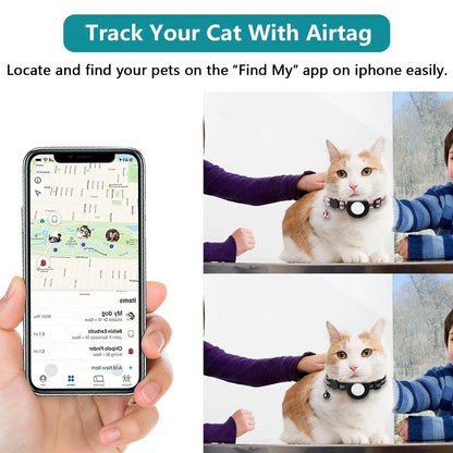2-Pack Reflective Breakaway Cat Collar with AirTag Case and Bell for Cats, Kittens, and Extra Small Dogs - Black