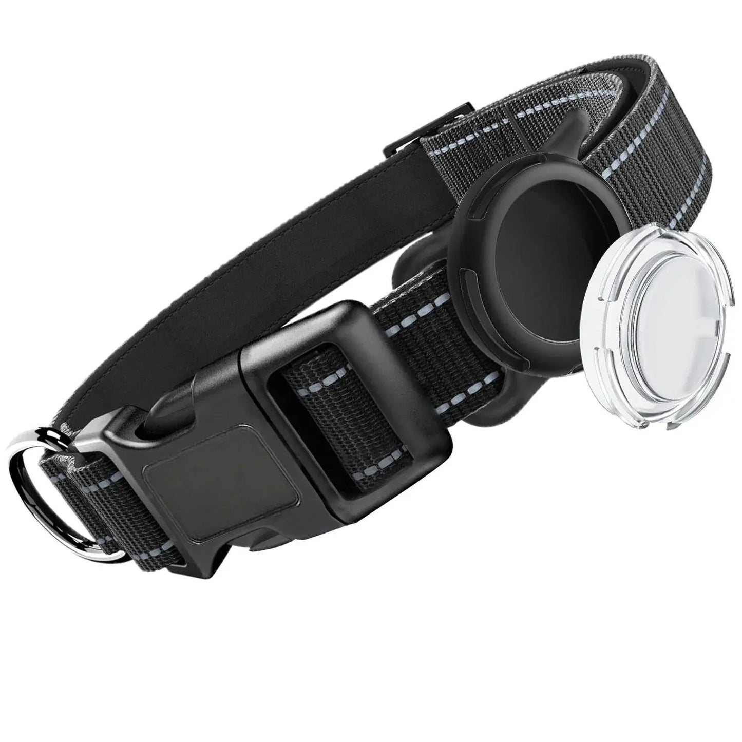 Airtag-Compatible Waterproof Dog Collar with Reflective Soft Padding and Adjustable Fit for Large Breeds