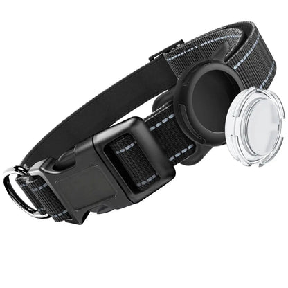 Airtag-Compatible Waterproof Dog Collar with Reflective Soft Padding and Adjustable Fit for Large Breeds