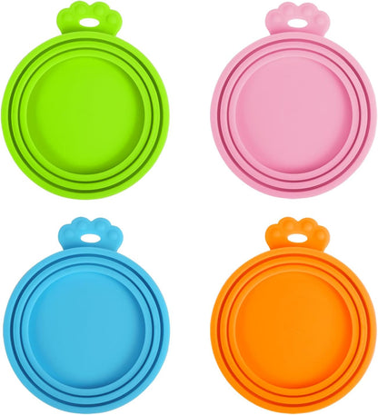 Silicone Pet Can Cover Lids - 4 Pack, Universal Fit for Dog and Cat Food, Compatible with Standard Size Cans, BPA Free and Dishwasher Safe (Blue, Green, Orange, Pink)