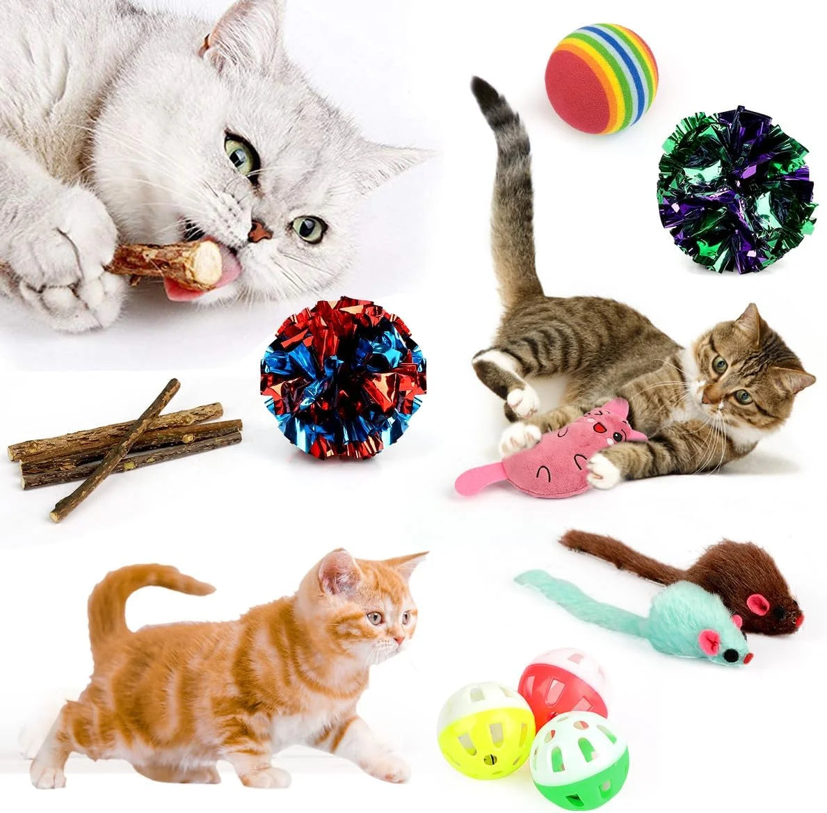 32-Piece Interactive Cat Toy Set with Catnip, Collapsible Rainbow Tunnel, Feather Teaser, Crinkle Balls, and Spring Toys for Cats and Kittens