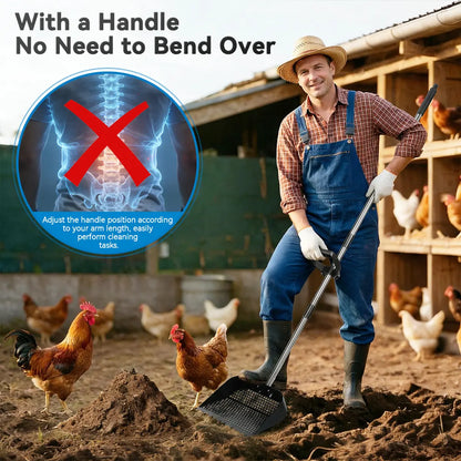 PETCOZIFE Chicken Poop Scooper & Rake（With Gloves）, 2-In-1 Metal Chicken Coop Accessori with 39" to 63" Adjustable Stainless Steel Handle, Cleaning Tools for Chicken Coops & Farm Animals Scoop