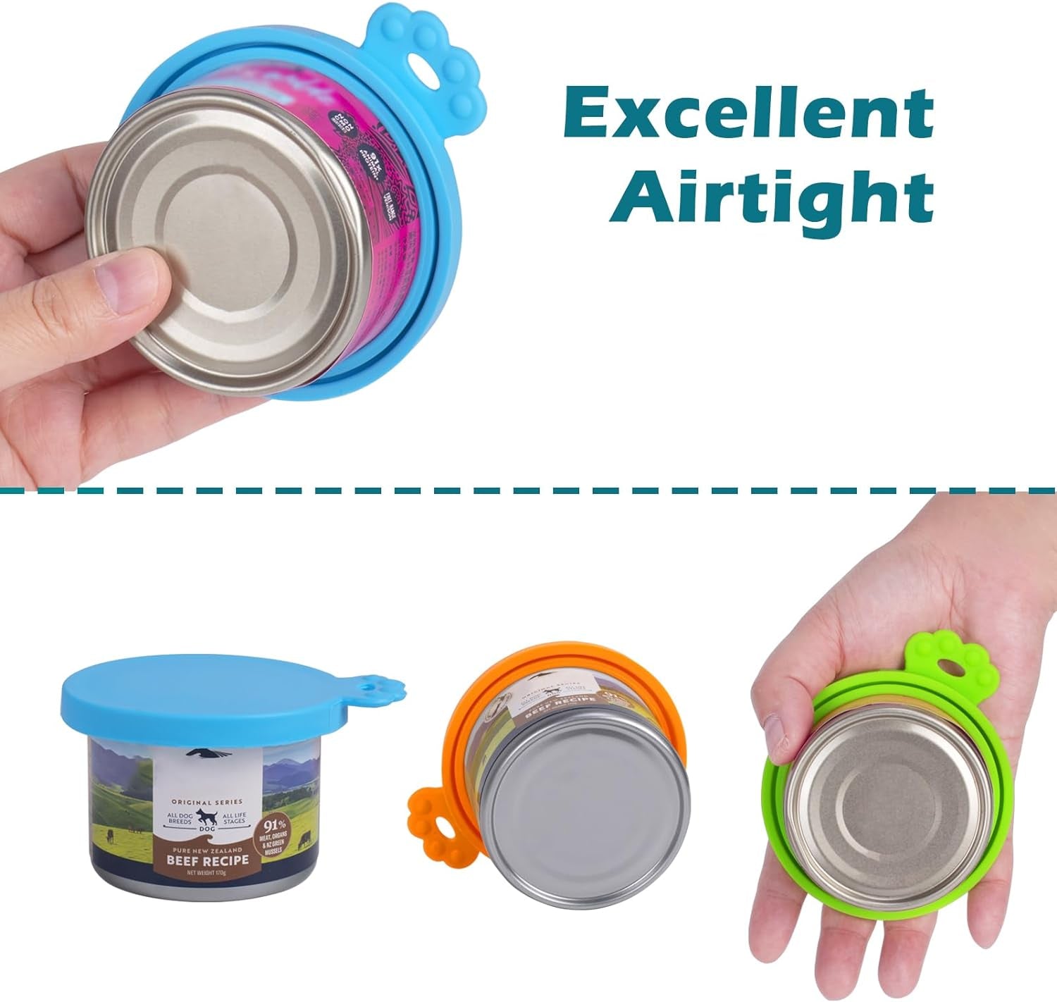 Silicone Pet Can Cover Lids - 4 Pack, Universal Fit for Dog and Cat Food, Compatible with Standard Size Cans, BPA Free and Dishwasher Safe (Blue, Green, Orange, Pink)