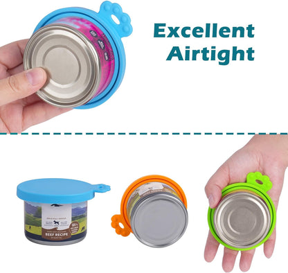 Silicone Pet Can Cover Lids - 4 Pack, Universal Fit for Dog and Cat Food, Compatible with Standard Size Cans, BPA Free and Dishwasher Safe (Blue, Green, Orange, Pink)