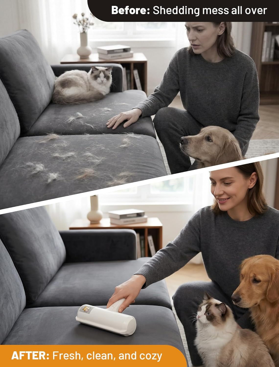 Eco-Friendly Pet Hair Removal Tool: Reusable Lint Roller for Efficient Hair Removal from Furniture, Bedding, and Vehicles in Multi-Pet Homes