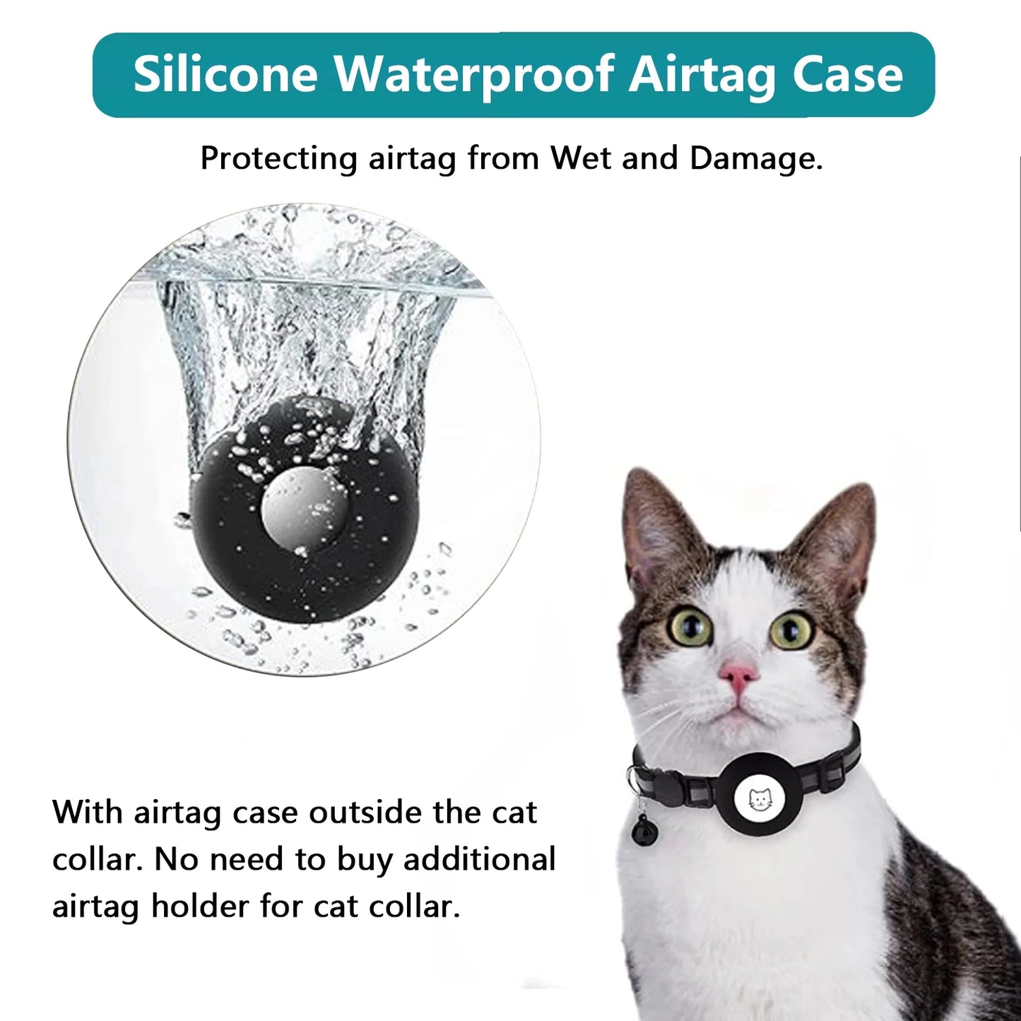 2-Pack Reflective Breakaway Cat Collar with AirTag Case and Bell for Cats, Kittens, and Extra Small Dogs - Black