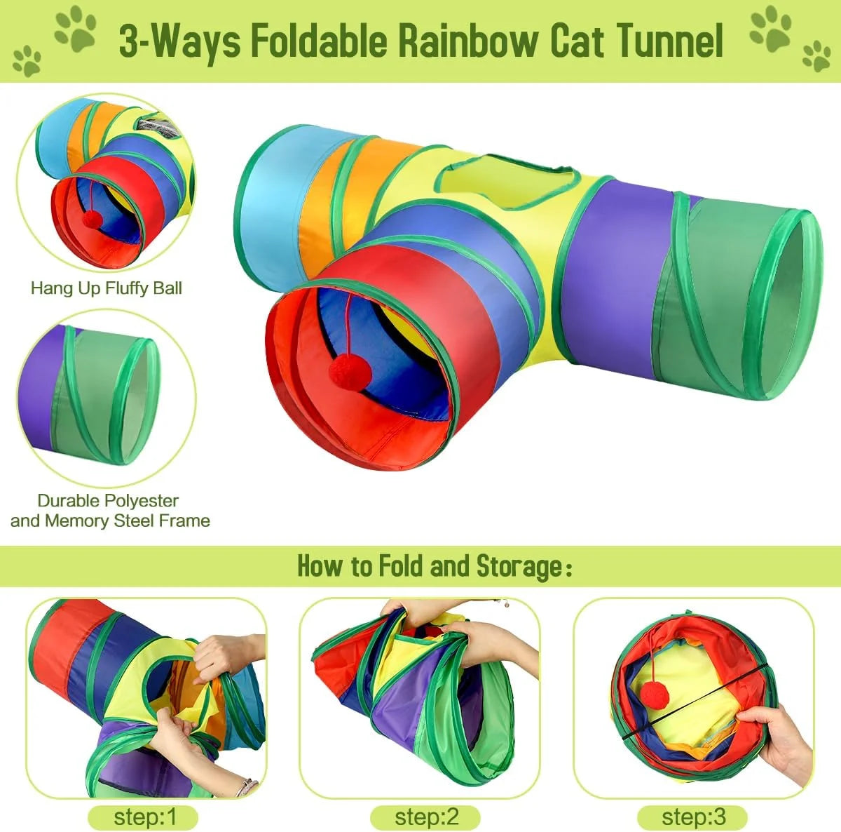 32-Piece Interactive Cat Toy Set with Catnip, Collapsible Rainbow Tunnel, Feather Teaser, Crinkle Balls, and Spring Toys for Cats and Kittens