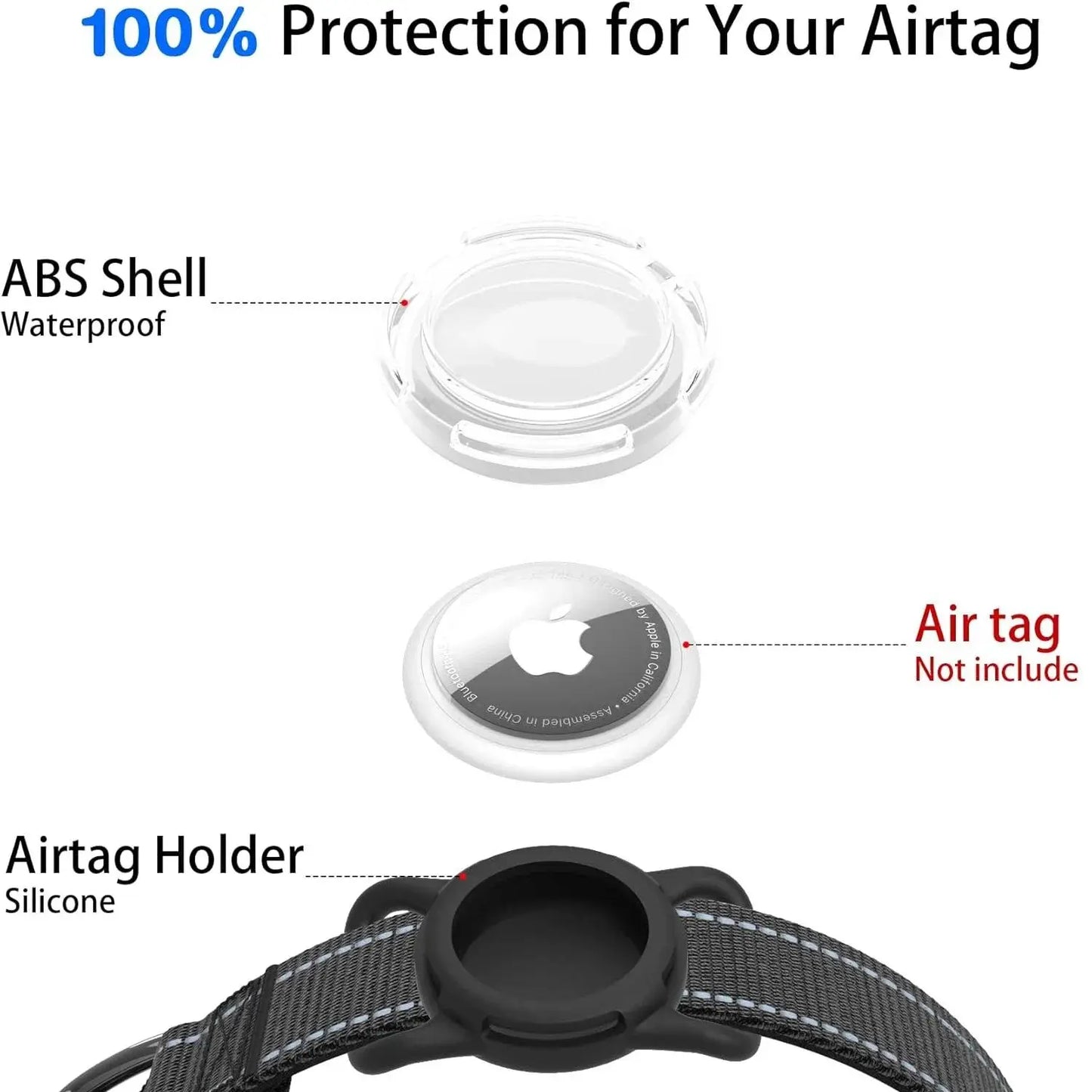 Airtag-Compatible Waterproof Dog Collar with Reflective Soft Padding and Adjustable Fit for Large Breeds