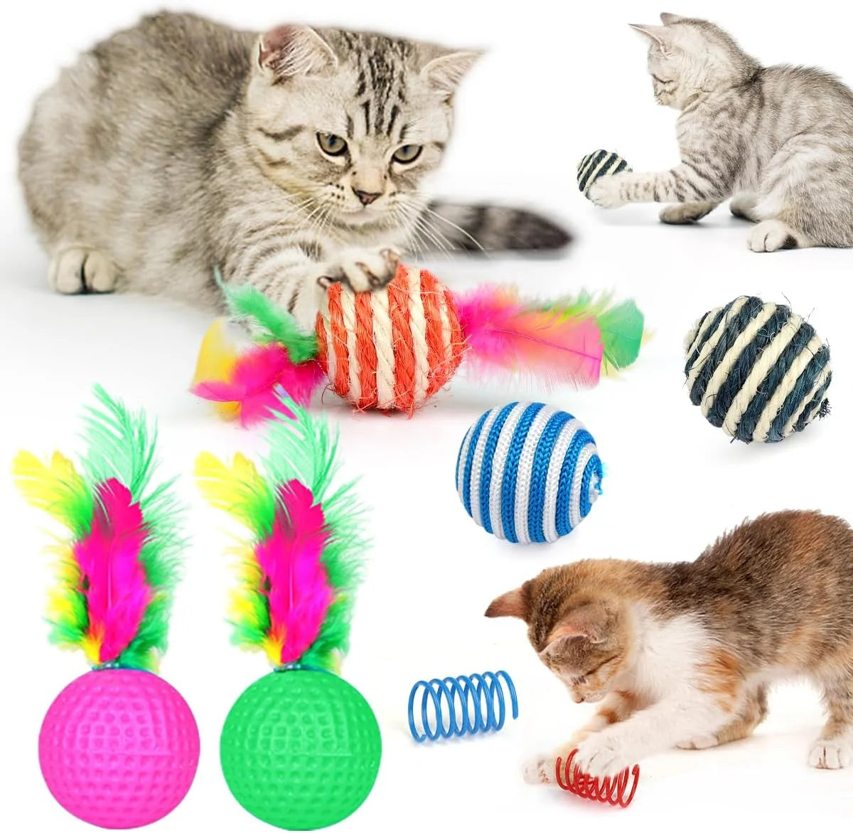 32-Piece Interactive Cat Toy Set with Catnip, Collapsible Rainbow Tunnel, Feather Teaser, Crinkle Balls, and Spring Toys for Cats and Kittens