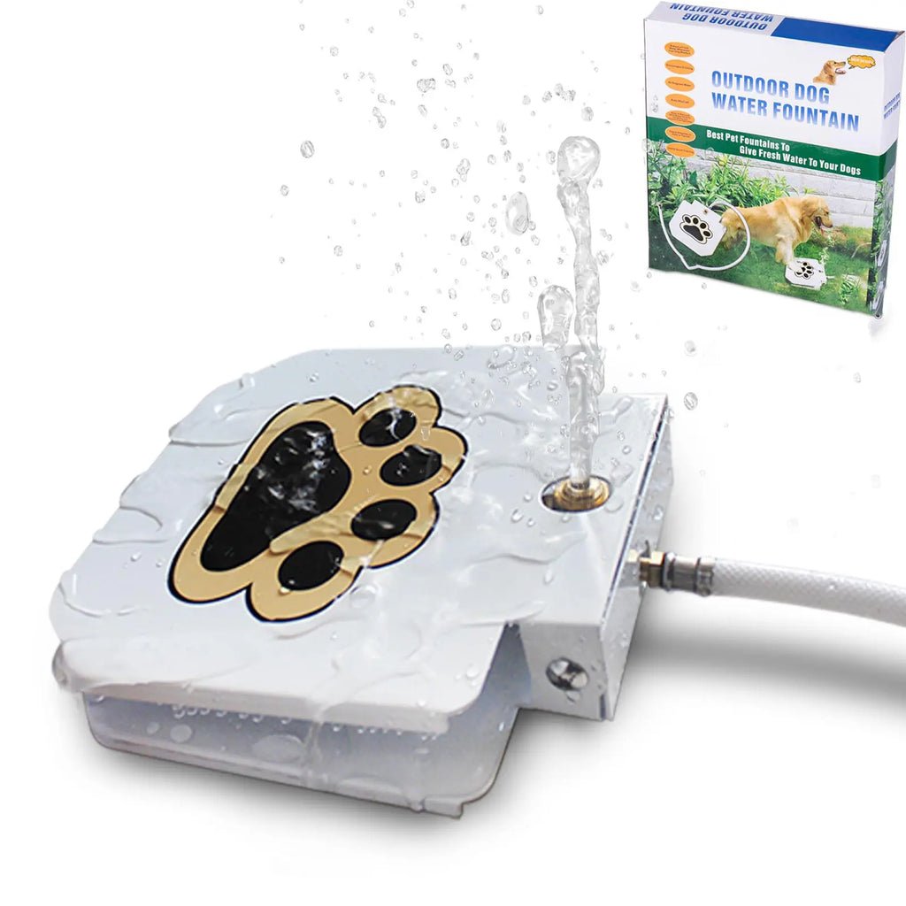 Outdoor Dog Water Fountain Step on - Upgrade Large Dog Sprinkler Drinking Water Dispenser Dog Paw Waterer Activated with Stainless Steel Hose Provides Fresh Water, Sturdy, Easy to Use
