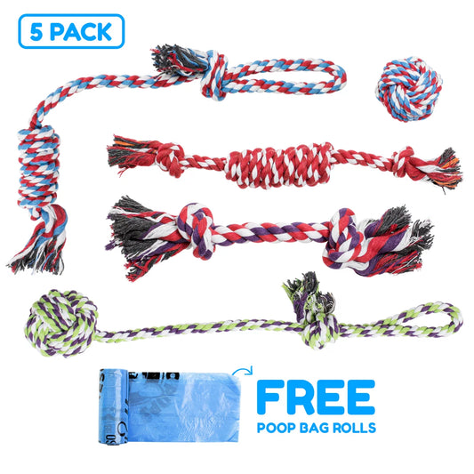 Pacific Pups Premium Rope Dog Toys - Set of 5 for Small and Medium Breeds